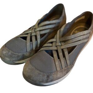 Dansko Gray Leather Suede Cross Strap Slip On Loafer Shoes Size 40
